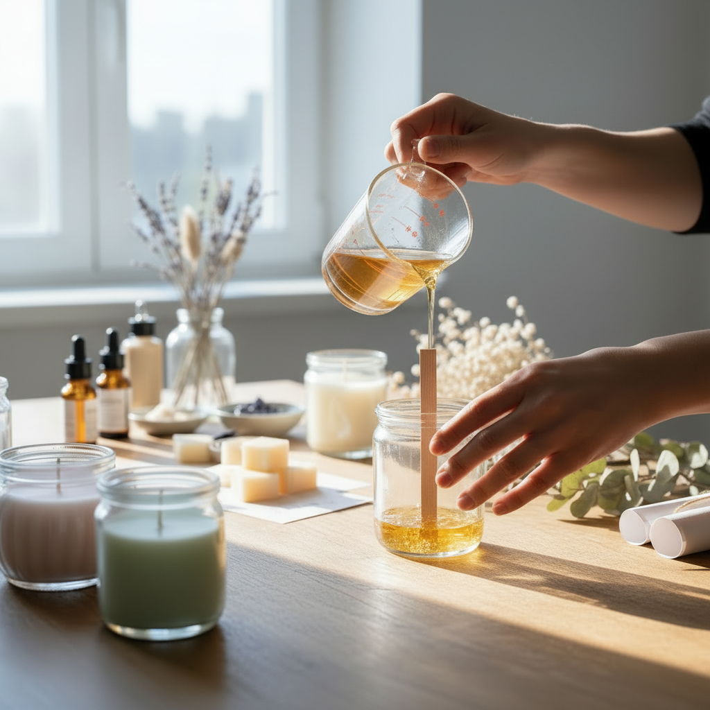 Proceso de elaboración de velas en envases de vidrio