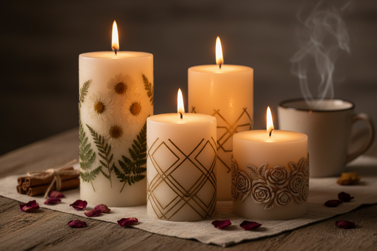 Velas cilíndricas con diseños